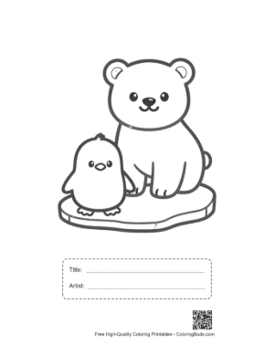Thumbnail: Little Polar Bear Cub and Penguin Friend on an Iceberg Printable with Title and Artist Box