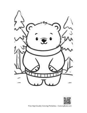 Thumbnail: Little Polar Bear in a Knitted Sweater Coloring Sheet Printable