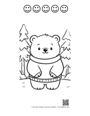 Thumbnail: Little Polar Bear in a Knitted Sweater Coloring Sheet Printable and 5 Happy Face Outline