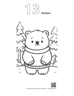 Thumbnail: Little Polar Bear in a Knitted Sweater Coloring Sheet Printable Outline Number 13
