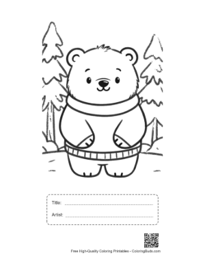 Thumbnail: Little Polar Bear in a Knitted Sweater Coloring Sheet Printable with Title and Artist Box