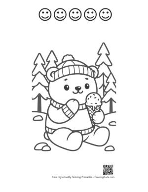 Thumbnail: Little Polar Bear in a Snowy Hat with an Ice Cream Cone Printable and 5 Happy Face Outline