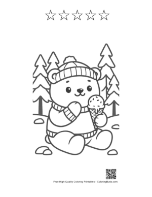 Thumbnail: Little Polar Bear in a Snowy Hat with an Ice Cream Cone Printable and 5 Star Outline