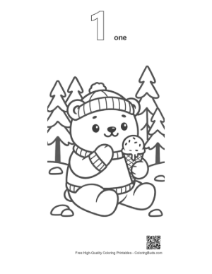 Thumbnail: Little Polar Bear in a Snowy Hat with an Ice Cream Cone Printable Outline Number 1