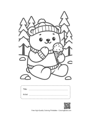 Thumbnail: Little Polar Bear in a Snowy Hat with an Ice Cream Cone Printable with Title and Artist Box