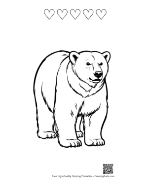 Thumbnail: Majestic Polar Bear Line Art Printable and 5 Heart Outline
