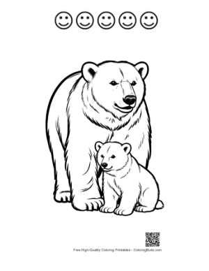 Thumbnail: Majestic Polar Bear Mother and Cub Printable and 5 Happy Face Outline