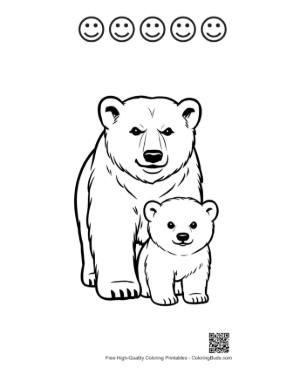 Thumbnail: Mother Polar Bear and Cute Cub Printable and 5 Happy Face Outline
