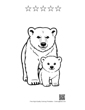 Thumbnail: Mother Polar Bear and Cute Cub Printable and 5 Star Outline