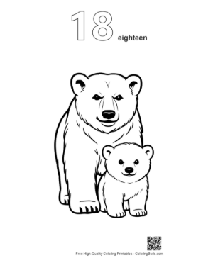 Thumbnail: Mother Polar Bear and Cute Cub Printable Outline Number 18