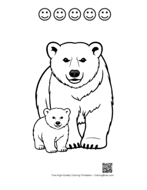 Thumbnail: Polar Bear Mom and Cub Standing Proudly Printable and 5 Happy Face Outline