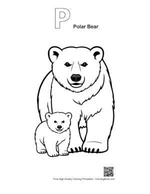 Thumbnail: Polar Bear Mom and Cub Standing Proudly Printable Outline Alphabet P Polar Bear