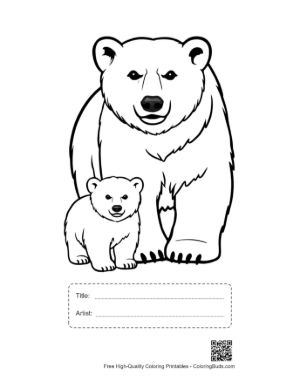 Thumbnail: Polar Bear Mom and Cub Standing Proudly Printable with Title and Artist Box