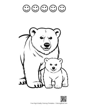 Thumbnail: Protective Polar Bear Mother and Cute Cub Printable and 5 Happy Face Outline