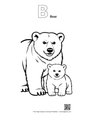 Thumbnail: Protective Polar Bear Mother and Cute Cub Printable Outline Alphabet B Bear