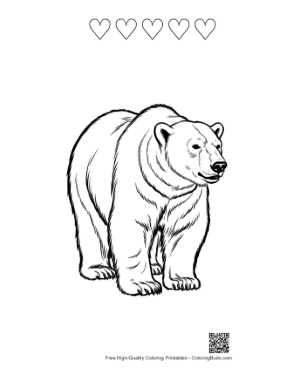 Thumbnail: Proud Polar Bear Standing Tall Printable and 5 Heart Outline