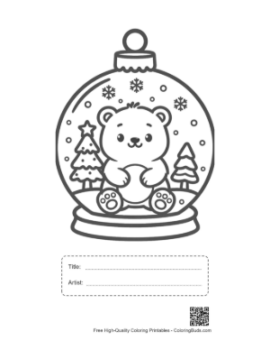 Thumbnail: Small Polar Bear Sitting in a Winter Wonderland Globe Printable with Title and Artist Box