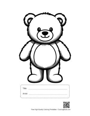 Thumbnail: Adorable Smiling Teddy Bear Outline Printable with Title and Artist Box