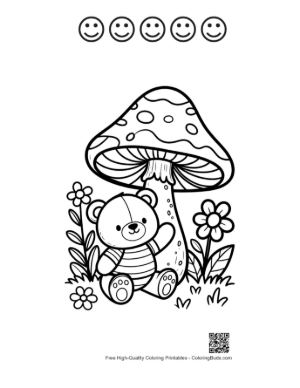 Thumbnail: Adorable Teddy Bear Standing by a Giant Mushroom Printable and 5 Happy Face Outline
