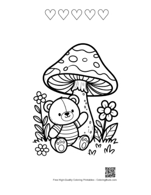 Thumbnail: Adorable Teddy Bear Standing by a Giant Mushroom Printable and 5 Heart Outline