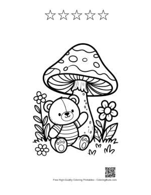 Thumbnail: Adorable Teddy Bear Standing by a Giant Mushroom Printable and 5 Star Outline