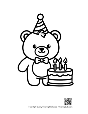 Thumbnail: Adorable Teddy Bear with a Birthday Cake and Candles Printable