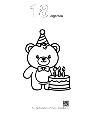 Thumbnail: Adorable Teddy Bear with a Birthday Cake and Candles Printable Outline Number 18