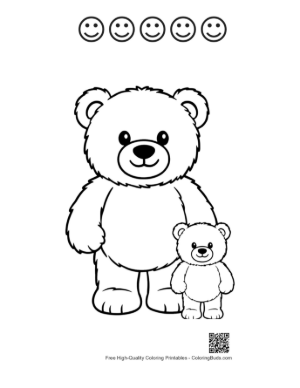 Thumbnail: Big and Little Teddy Bears Standing Together Printable and 5 Happy Face Outline