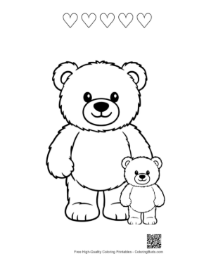 Thumbnail: Big and Little Teddy Bears Standing Together Printable and 5 Heart Outline