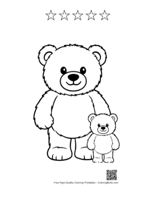 Thumbnail: Big and Little Teddy Bears Standing Together Printable and 5 Star Outline