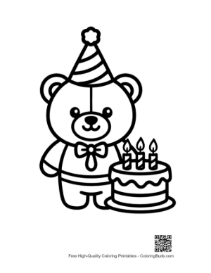 Thumbnail: Cheerful Teddy Bear Celebrating a Birthday with Cake Printable