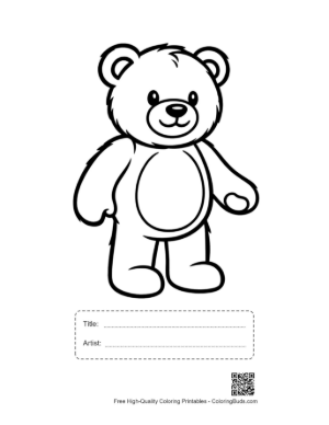 Thumbnail: Cute Standing Teddy Bear Outline Printable with Title and Artist Box