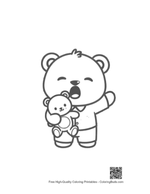 Thumbnail: Cute Teddy Bear Cub Ready for Bed in Pajamas Printable