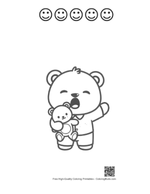 Thumbnail: Cute Teddy Bear Cub Ready for Bed in Pajamas Printable and 5 Happy Face Outline