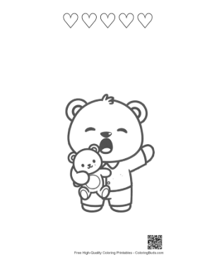 Thumbnail: Cute Teddy Bear Cub Ready for Bed in Pajamas Printable and 5 Heart Outline