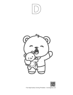 Thumbnail: Cute Teddy Bear Cub Ready for Bed in Pajamas Printable Outline Alphabet D