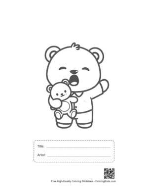 Thumbnail: Cute Teddy Bear Cub Ready for Bed in Pajamas Printable with Title and Artist Box