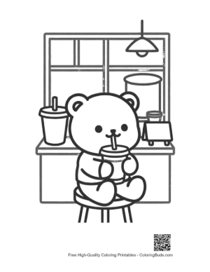 Thumbnail: Cute Teddy Bear Holding a Refreshing Bubble Tea Drink Printable