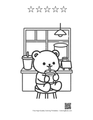 Thumbnail: Cute Teddy Bear Holding a Refreshing Bubble Tea Drink Printable and 5 Star Outline