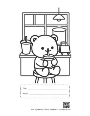 Thumbnail: Cute Teddy Bear Holding a Refreshing Bubble Tea Drink Printable with Title and Artist Box