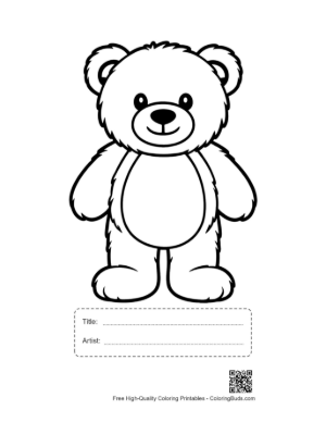 Thumbnail: Cute Teddy Bear Outline Drawing Printable with Title and Artist Box