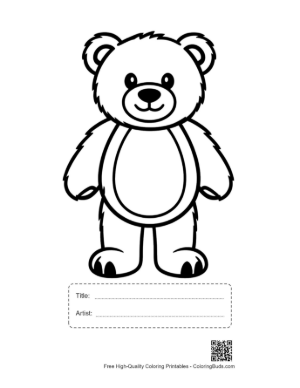 Thumbnail: Cute Teddy Bear Outline Printable with Title and Artist Box
