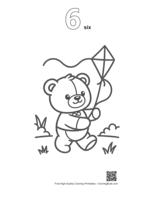 Thumbnail: Cute Teddy Bear Playing with a Kite Coloring Page Printable Outline Number 6