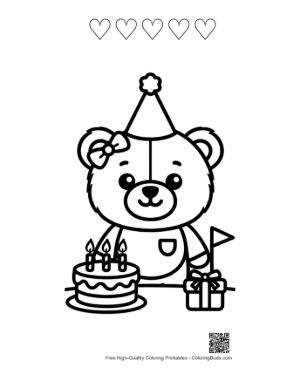 Thumbnail: Cute Teddy Bear to Color Printable and 5 Heart Outline