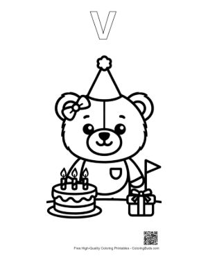 Thumbnail: Cute Teddy Bear to Color Printable Outline Alphabet V