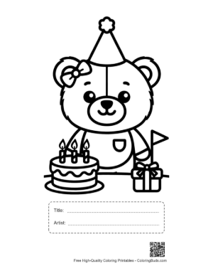 Thumbnail: Cute Teddy Bear to Color Printable with Title and Artist Box