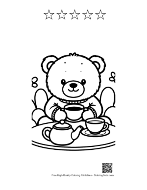 Thumbnail: Friendly Teddy Bear Serving Tea from a Teapot Printable and 5 Star Outline