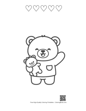 Thumbnail: Happy Teddy Bear in Pajamas Waving Goodnight Printable and 5 Heart Outline