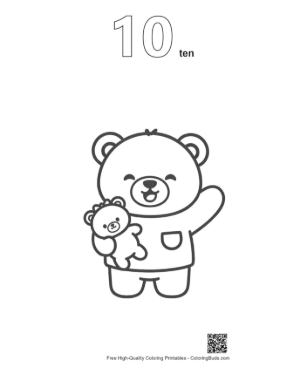 Thumbnail: Happy Teddy Bear in Pajamas Waving Goodnight Printable Outline Number 10