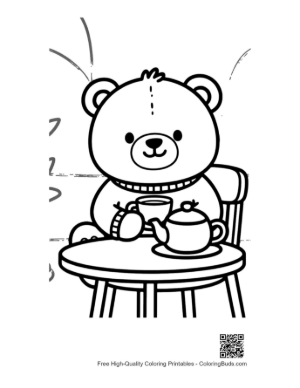 Thumbnail: Happy Teddy Bear Sitting at a Tea Table Illustration Printable
